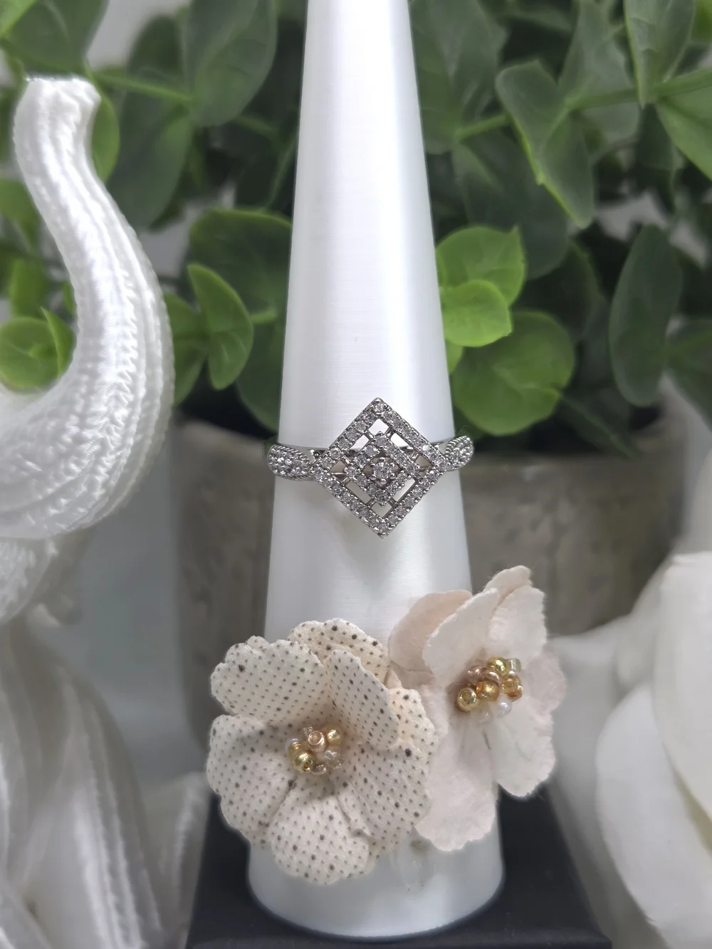 Elegant Silver-Tone Diamond CZ Halo Ring